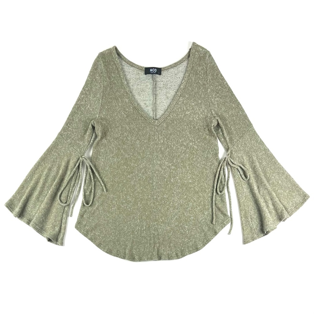 MOD Boutique Bell Tie Sleeve V-Neck Sweater